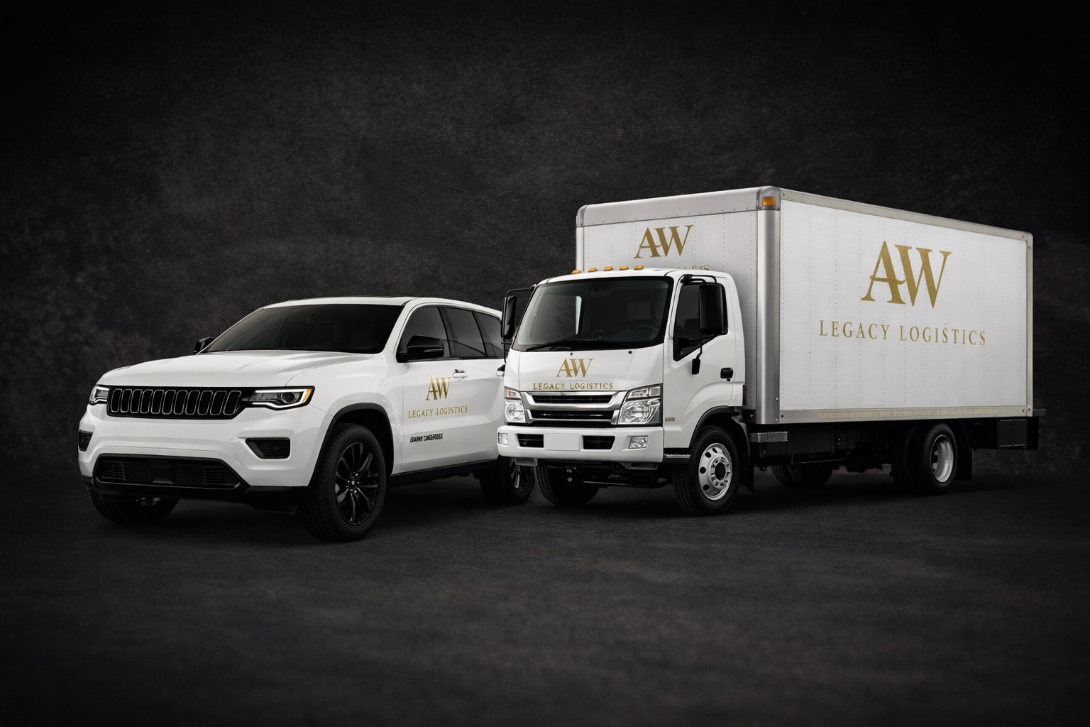 White Jeep and box truck